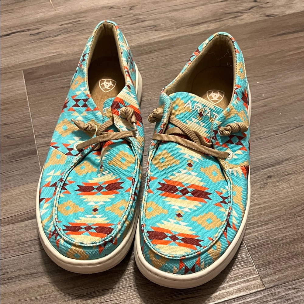 Ariat women's Turquoise and Brown Patterned Boat Shoes